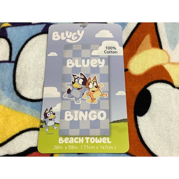 Bluey & Bingo  Beach Towel 100% Cotton 28" X 58" Kids Cartoon Design - Picture 7 of 7